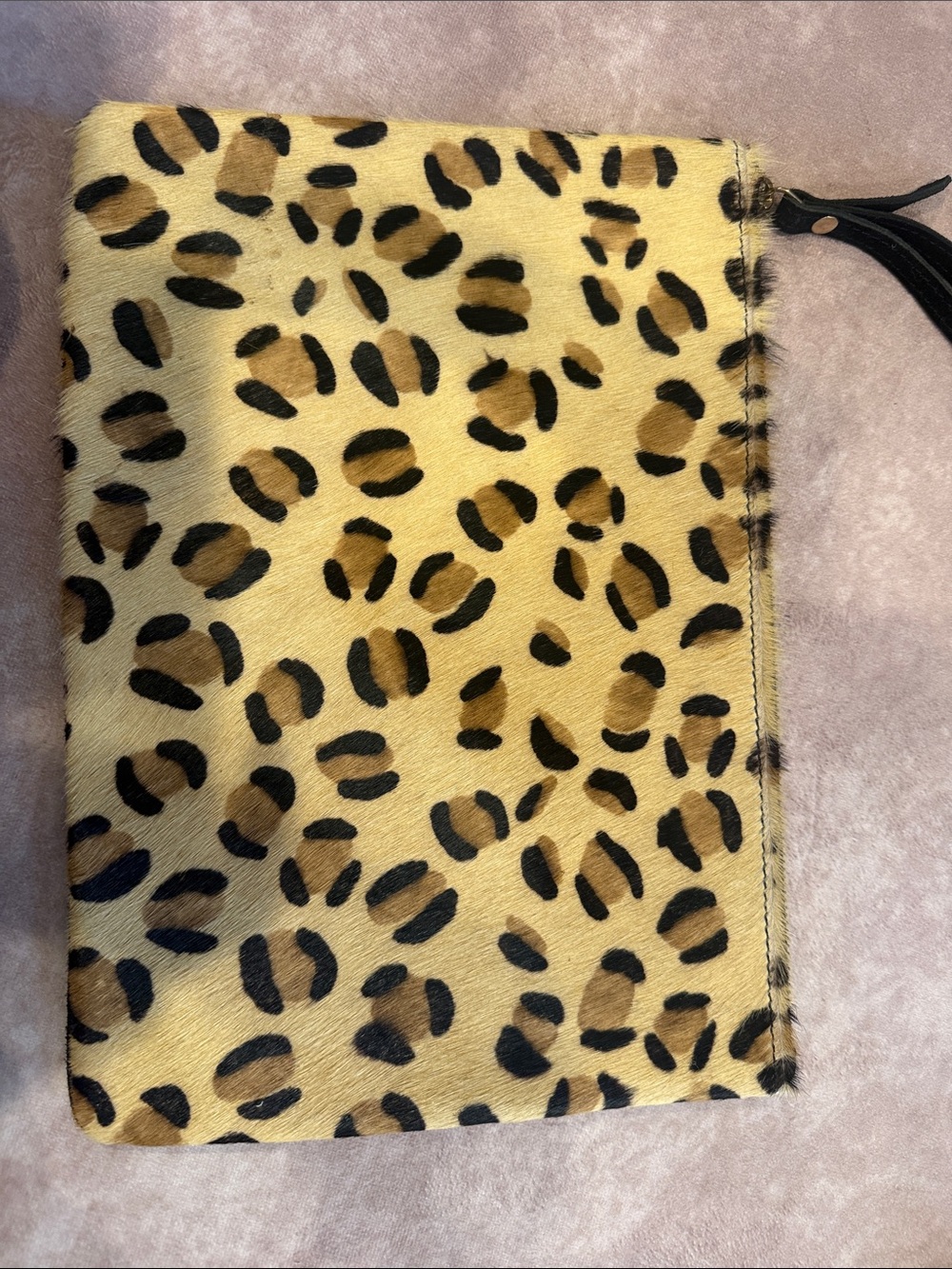 Leopard Print Zip Pouch Clutch - Yellow/Brown